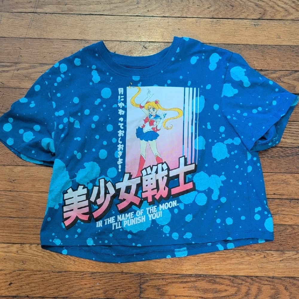Sailor Moon Blue Graphic T-Shirt with Ornamental Japanese